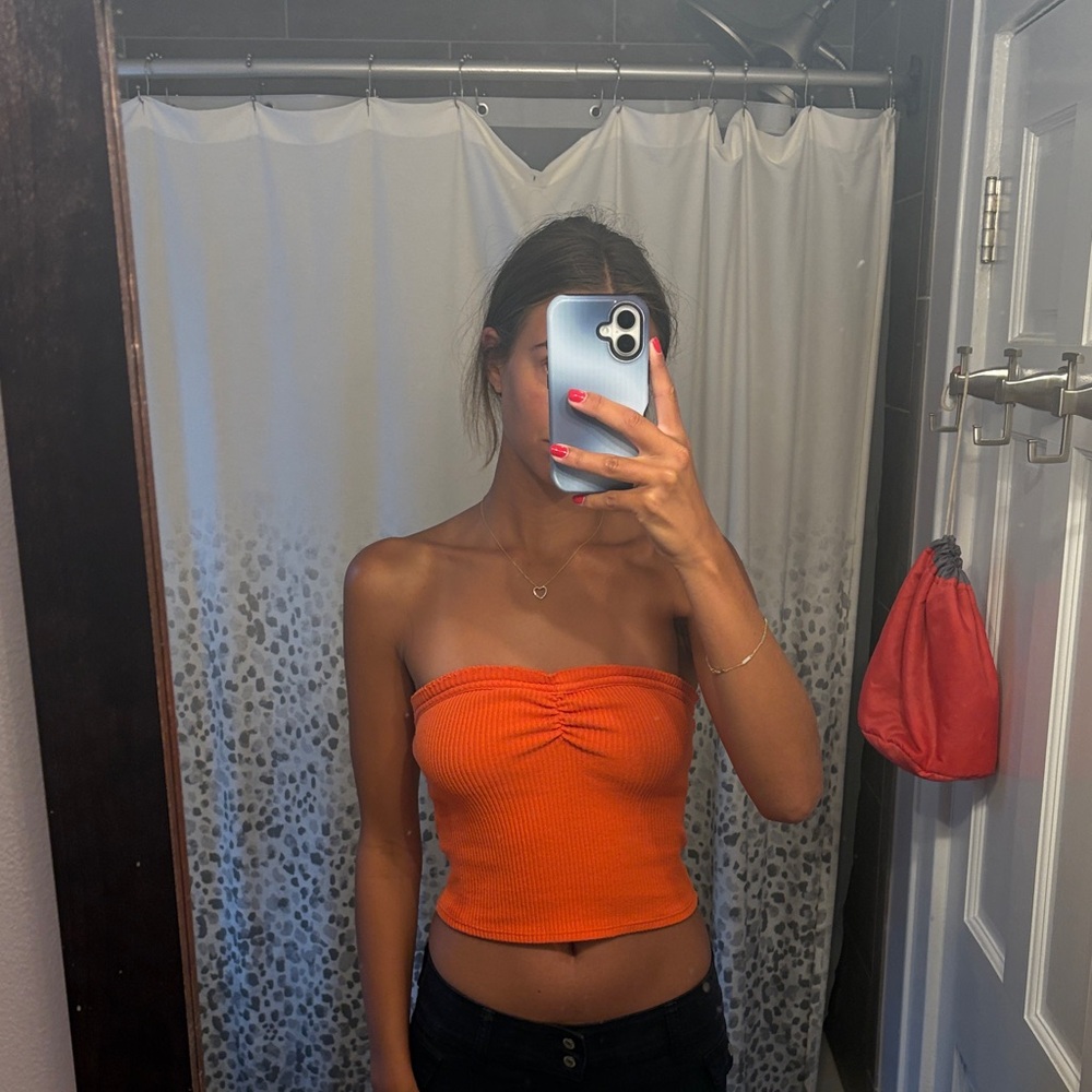 Urban Outfitters Bright Orange Strapless Crop Top